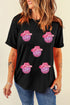 Black Cowboy Hat Disco Ball Patched Round Neck T Shirt